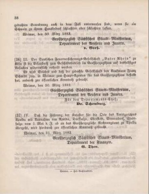 36. Ministerial-Bekanntmachung, die Konzessionierung der Deutschen Feuerversicherungs-Gesellschaft "Vater Rhein" zu Köln, zum Geschäftsbetrieb im Großherzogthum betreffend