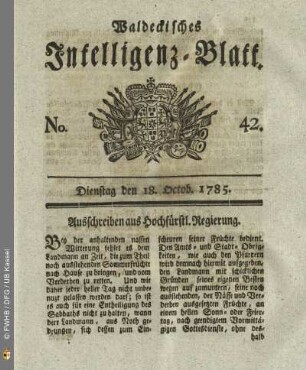 No. 42, Dienstag den 18. Octob. 1785