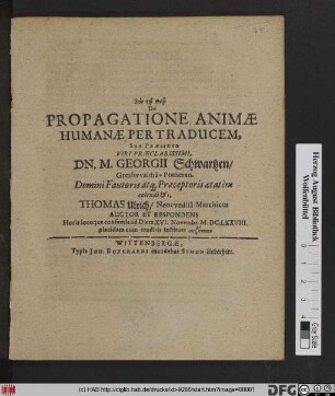 De Propagatione Animae Humanae Per Traducem