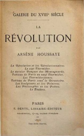 La Révolution : Galerie du XVIIIe siècle