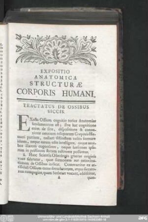 Expositio Anatomica Structurae Corporis Humani. Tractatus De Ossibus Siccis.