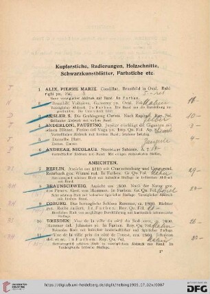 Kupferstiche, Radierungen, Holzschnitte, Schwarzkunstblätter, Farbstiche etc.