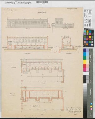 Münster (Münster) Gymnasium Paulinum Inventarienzeichnung Blatt 13 Abort - Grundrisse, Ansichten, Schnitte 1896 1 : 100 64 x 48 Lithographie Held KSM Nr. 1509
