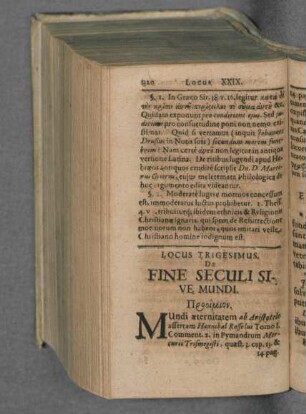Locus Trigesimus De Fine Seculi sive Mundi.