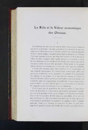 Le Role et la Valeur économique des Oiseaux.