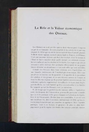 Le Role et la Valeur économique des Oiseaux.