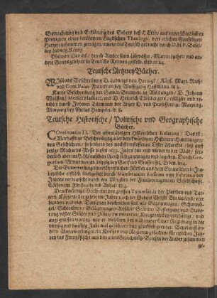 Teutsche Historische/ Politische und Geographische Bücher.