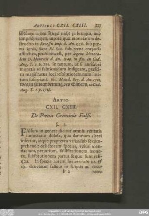 Artic. CXII. CXIII. De Poena Criminis Falsi.