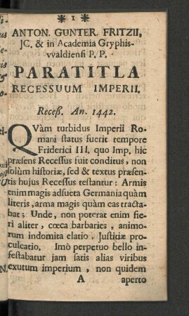 Paratitla Recessuum Imperii.