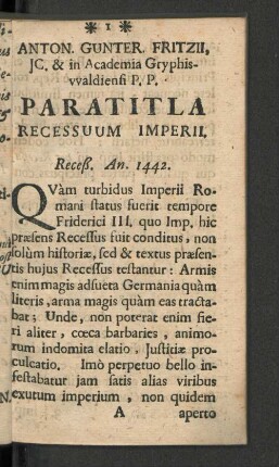 Paratitla Recessuum Imperii.