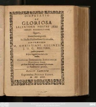Disputatio De Gloriosa Salvatoris Nostri Jesu Christi Resurrectione