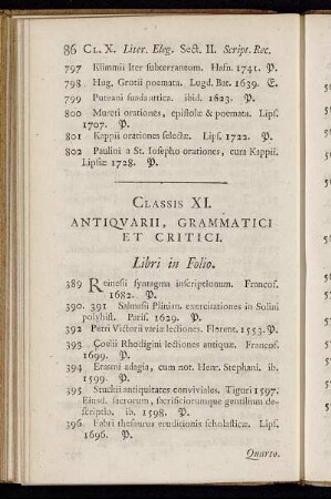 Classis XI. Antiquarii, Grammatici et Critici.