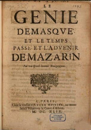 Le Genie Demasqué Et Le Temps Passé Et L'Advenir De Mazarin