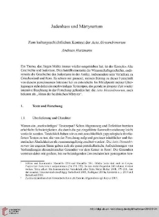 Judenhass und Märtyrertum. Zum kulturgeschichtlichen Kontext der Acta Alexandrinorum