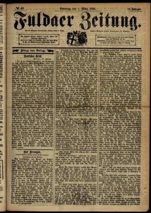 Erste Ausgabe vom Sonntag, den 01. März 1891.