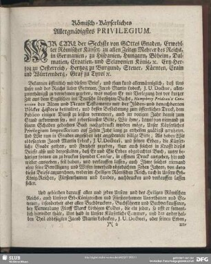 Römisch-Käyserliches Allergnädigstes Privilegium