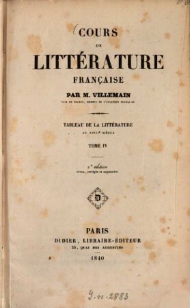 Cours de littérature française : Tableau de la littérature au XVIIIe siècle, T. 4