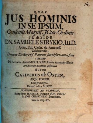 Jus Hominis In Se Ipsum