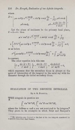 Evaluation of two definite integrals.
