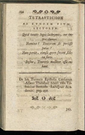 Tetrastichon ad eundem pium lectorem.