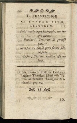 Tetrastichon ad eundem pium lectorem.