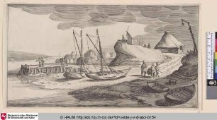[Boote zu Land nahe eine Wachturms; Boats ashore near a Watch-Tower]