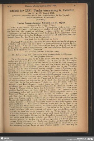 Protokoll der XXVI. Wanderversammlung in Hannover