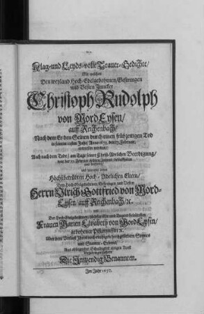 Klag- und Leyds-volle Trauer-Gedichte ...
