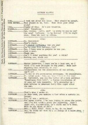 Englische Dialogliste (Auszug)