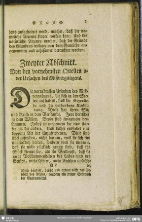 Zweyter Abschnitt. Von den vornehmsten Quellen oder Ursachen des Mißvergnügens