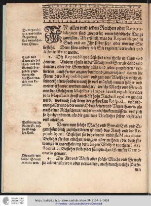 In allen und jeden Reichen oder Repoubliquen sind zweyerley unterschiedliche Dinge zuwissen: ...