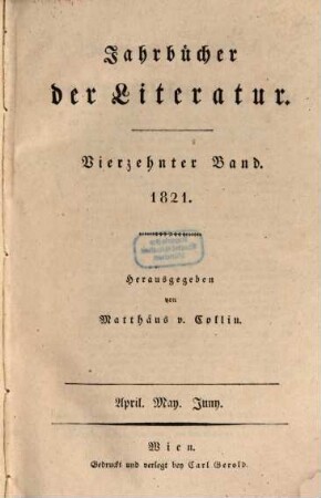 Jahrbücher der Literatur. 14. 1821