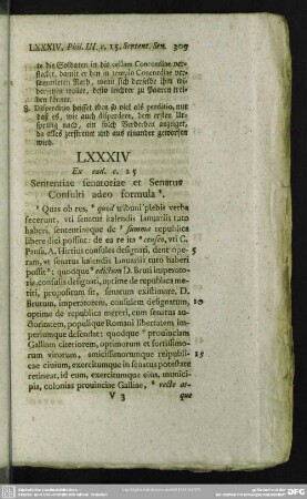 LXXXIV Ex ead. c. 15 Sententiae senatoriae et Senatus Consulti adeo formula