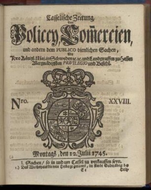 Nro. XXVIII, Montags, den 12. Julii 1745