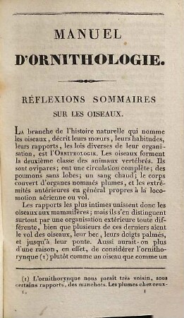 Manuel d'ornithologie, ou description des genres et des principales espèces dôiseaux, 1