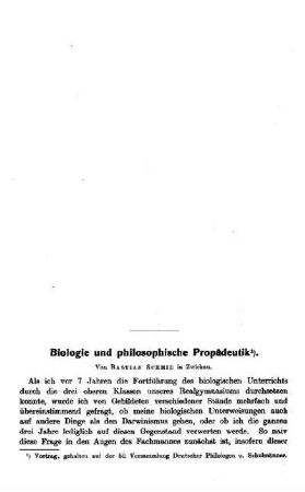 Biologie und philosophische Propädeutik