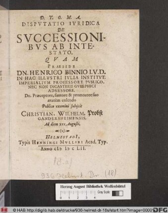 Disputatio Iuridica De Successionibus Ab Intestato