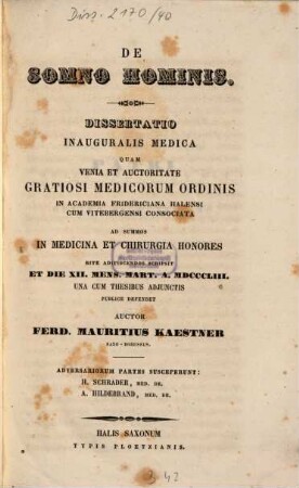 De somno hominis : Diss. inaug. med.