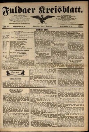 Erste Ausgabe vom Samstag, den 07. Februar 1903.