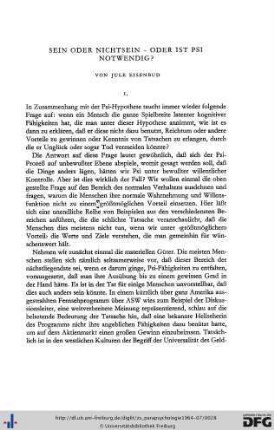 Jule Eisenbud: Sein oder Nichtsein - oder ist Psi notwendig?
