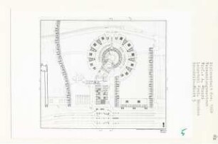 Versammlungszentrum am Mehringplatz, Berlin-Kreuzberg (Diplomarbeit bei Bernhard Hermkes): Grundriss + 17.00, 1:500