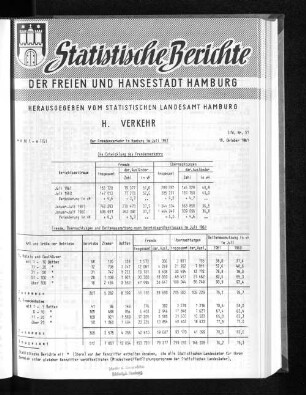 Der Fremdenverkehr in Hamburg im Juli 1961 : Lfd. Nr. 51