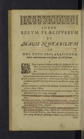 Index rerum praecipuarum et magis notabilium