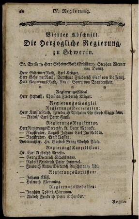 Vierter Abschnitt. Die Herzogliche Regierung, zu Schwerin