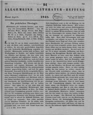Weiß, C.: Bibelstunden für denkende Christen, nach Anleitung des Evangeliums Matthäi. Eisleben: Reichardt 1847
