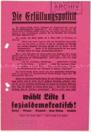 Aufruf der SPD zur sächsischen Landtagswahl 1929