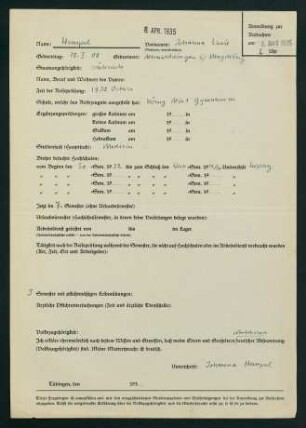 Fragebogen (08.04.1935)