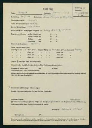 Fragebogen (08.04.1935)