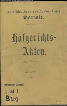 Beckmann, Johann Kord zu Ehrentrup gegen Kämper in Ohrsen