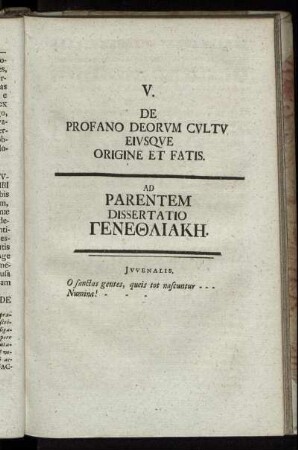 V. De Profano Deorum Cultu Eiuque Origine Et Fatis.